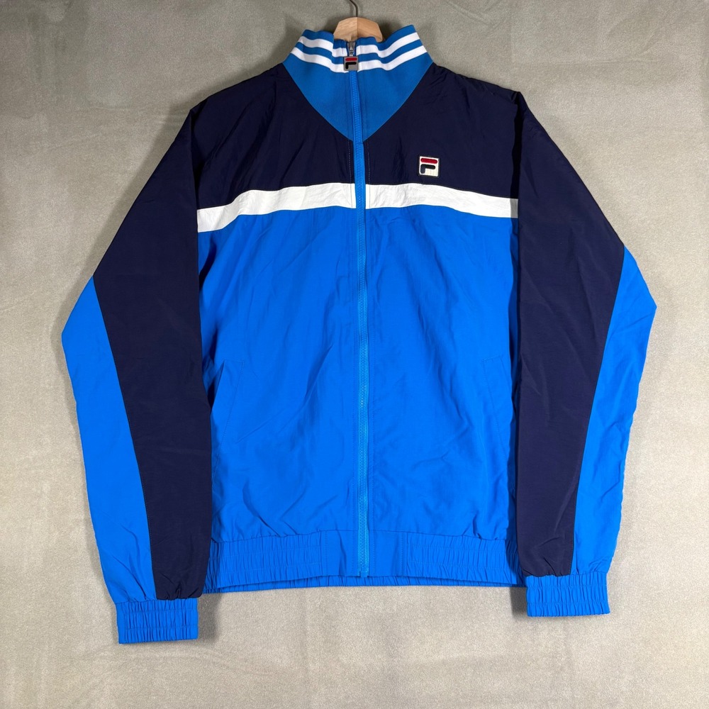 Fila Mens Colorblock Track Jacket Blue Navy White Full Zip Windbreaker Medium